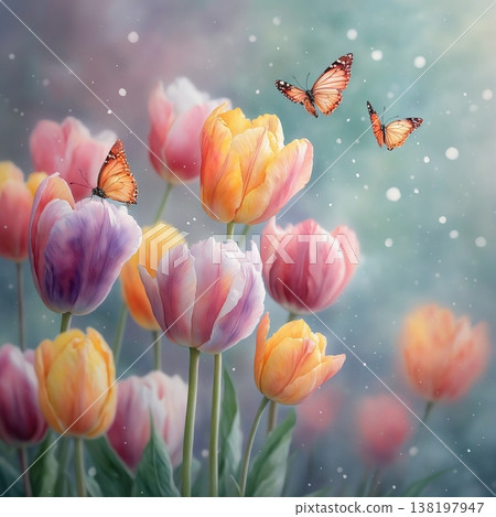 watercolor painting of leaf and flowers pattern watercolor painting of leaf and flowers pattern 138197947