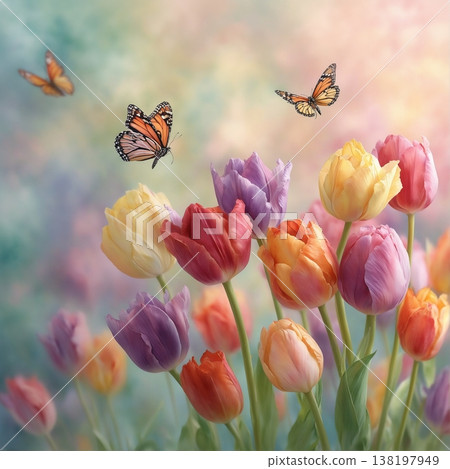 watercolor painting of leaf and flowers pattern watercolor painting of leaf and flowers pattern 138197949