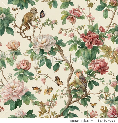 watercolor painting of leaf and flowers pattern watercolor painting of leaf and flowers pattern 138197955