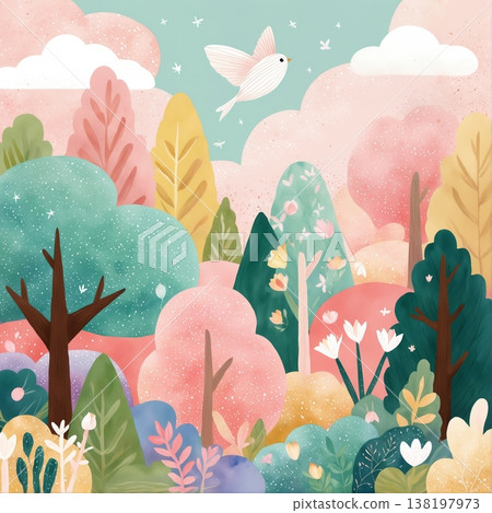 watercolor painting of leaf and flowers pattern 138197973