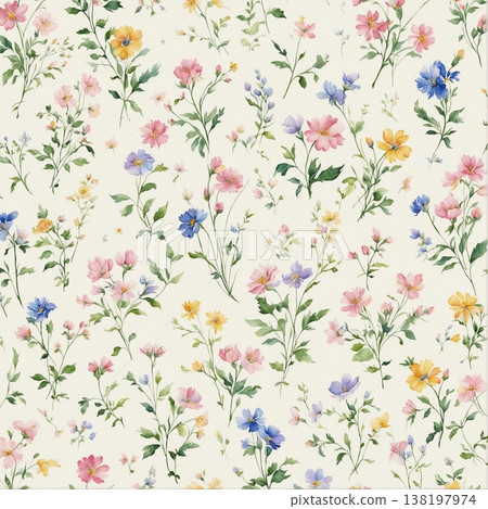 watercolor painting of leaf and flowers pattern 138197974