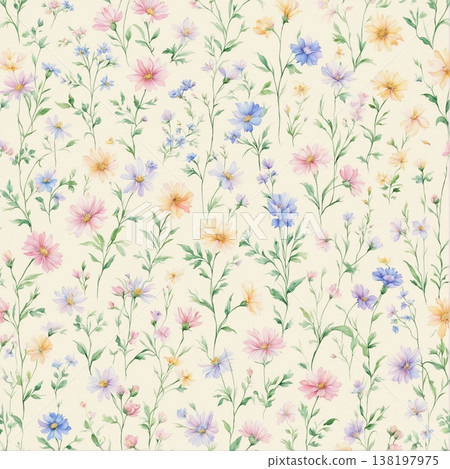 watercolor painting of leaf and flowers pattern 138197975