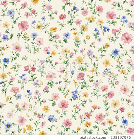 watercolor painting of leaf and flowers pattern watercolor painting of leaf and flowers pattern 138197976
