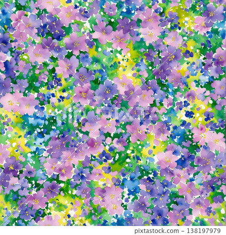 watercolor painting of leaf and flowers pattern 138197979