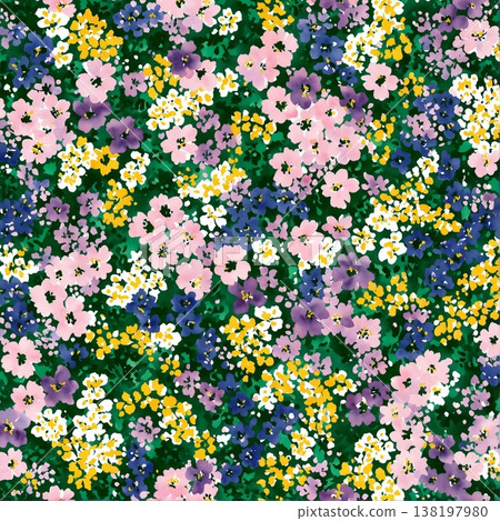 watercolor painting of leaf and flowers pattern 138197980