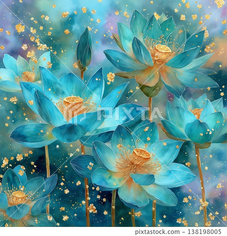 watercolor painting of leaf and flowers pattern watercolor painting of leaf and flowers pattern 138198005
