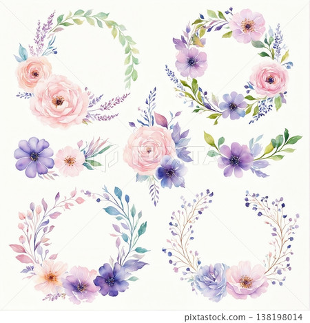 watercolor painting of leaf and flowers pattern 138198014