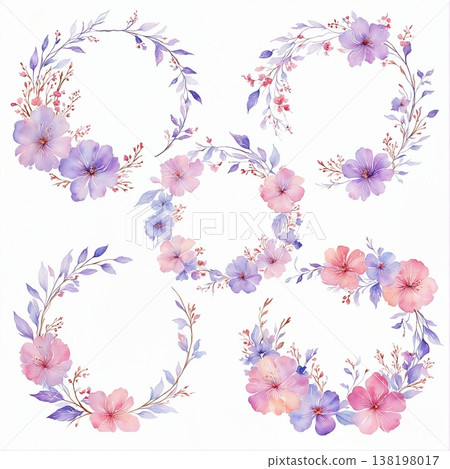 watercolor painting of leaf and flowers pattern 138198017