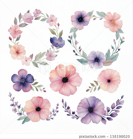 watercolor painting of leaf and flowers pattern watercolor painting of leaf and flowers pattern 138198020