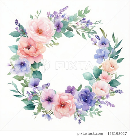 watercolor painting of leaf and flowers pattern watercolor painting of leaf and flowers pattern 138198027