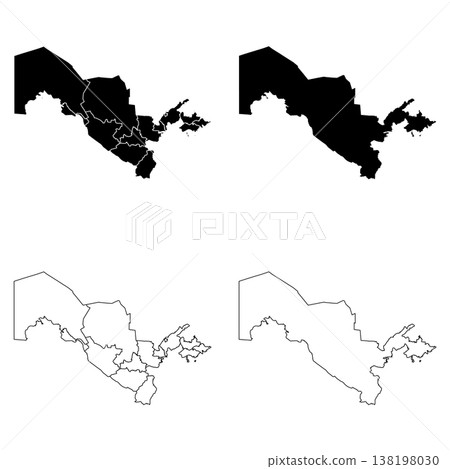 Uzbekistan Outline and Solid Fill Map Set. 138198030