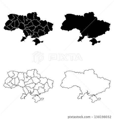 Ukraine Outline and Solid Fill Map Set. 138198032