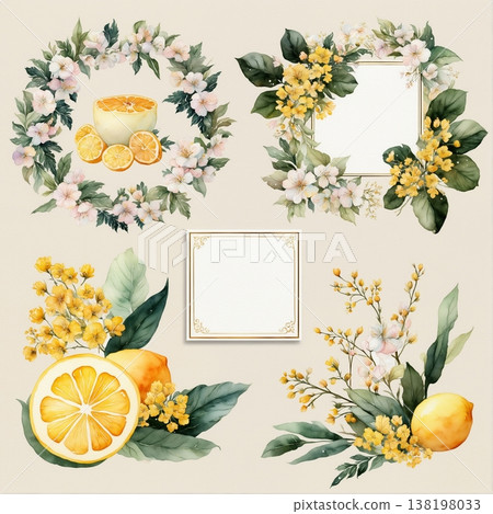 watercolor painting of leaf and flowers pattern watercolor painting of leaf and flowers pattern 138198033