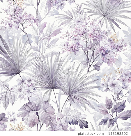 watercolor painting of leaf and flowers pattern 138198202