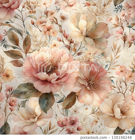 watercolor painting of leaf and flowers pattern watercolor painting of leaf and flowers pattern 138198248