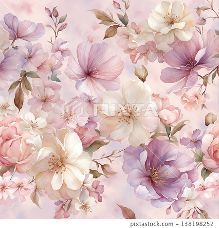 watercolor painting of leaf and flowers pattern watercolor painting of leaf and flowers pattern 138198252
