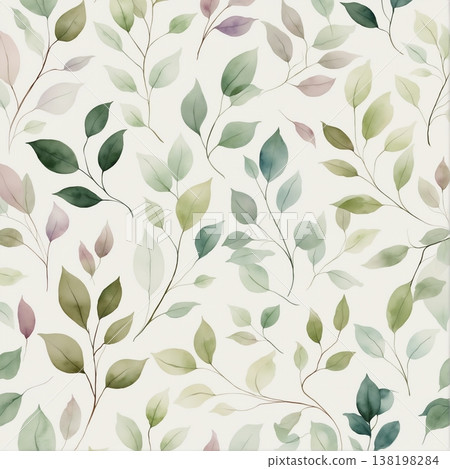 watercolor painting of leaf and flowers pattern watercolor painting of leaf and flowers pattern 138198284