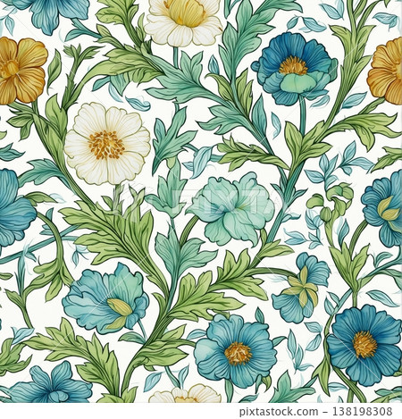 vintage seamless pattern with watercolor flowers 138198308