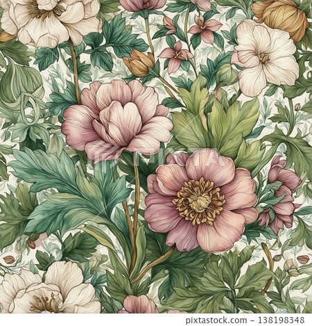 vintage seamless pattern with watercolor flowers 138198348