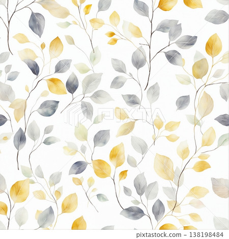 watercolor painting of leaves and flower pattern 138198484