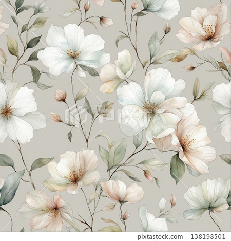 watercolor painting of leaves and flower pattern watercolor painting of leaves and flower pattern 138198501
