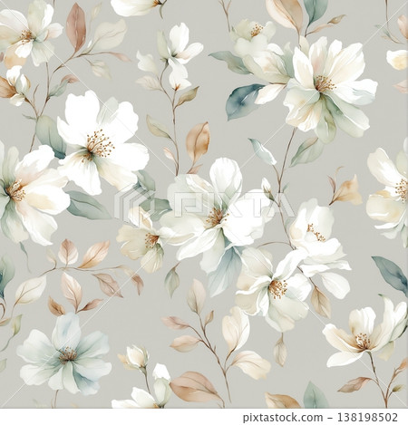 watercolor painting of leaves and flower pattern watercolor painting of leaves and flower pattern 138198502