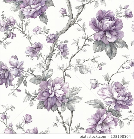 watercolor painting of leaves and flower pattern 138198504
