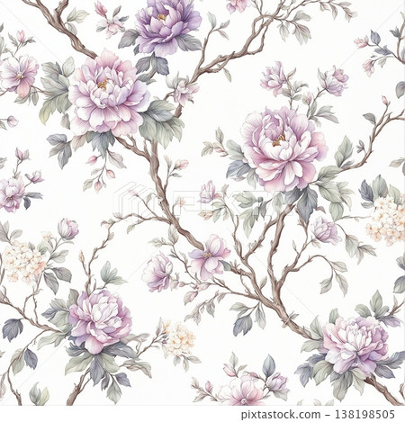 watercolor painting of leaves and flower pattern watercolor painting of leaves and flower pattern 138198505