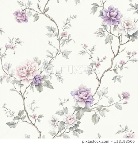 watercolor painting of leaves and flower pattern watercolor painting of leaves and flower pattern 138198506