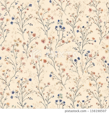 watercolor painting of leaves and flower pattern watercolor painting of leaves and flower pattern 138198507