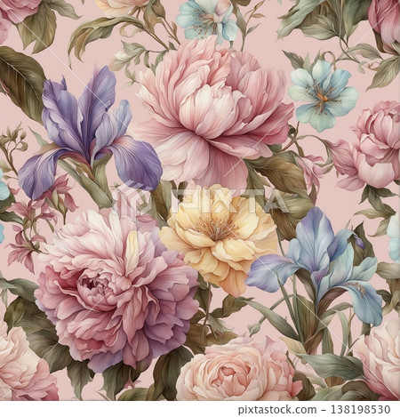 watercolor painting of leaves and flower pattern watercolor painting of leaves and flower pattern 138198530
