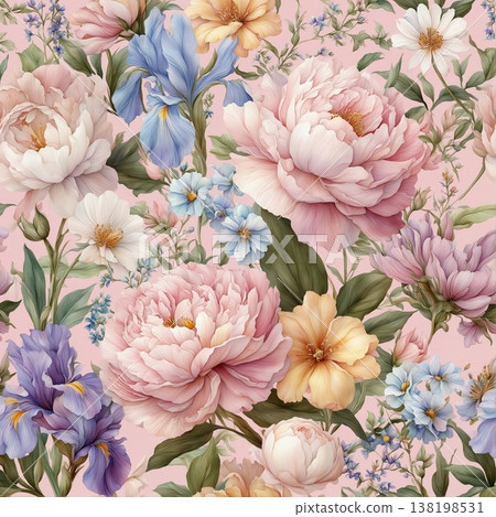 watercolor painting of leaves and flower pattern watercolor painting of leaves and flower pattern 138198531