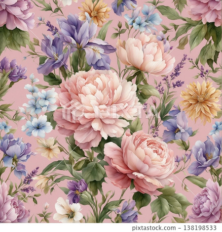 watercolor painting of leaves and flower pattern watercolor painting of leaves and flower pattern 138198533