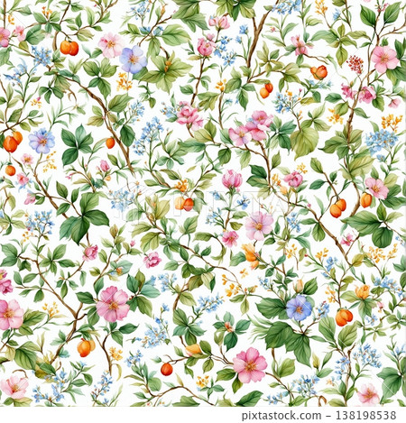 watercolor painting of leaf and flowers pattern watercolor painting of leaf and flowers pattern 138198538