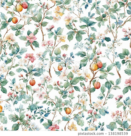 watercolor painting of leaf and flowers pattern watercolor painting of leaf and flowers pattern 138198539