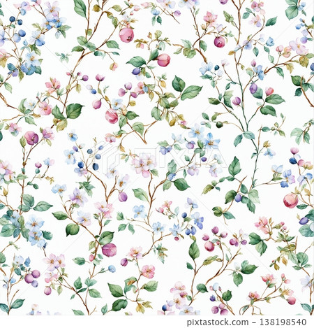 watercolor painting of leaf and flowers pattern watercolor painting of leaf and flowers pattern 138198540