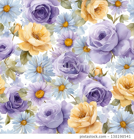 watercolor painting of leaf and flowers pattern watercolor painting of leaf and flowers pattern 138198541