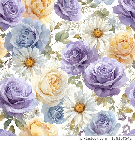 watercolor painting of leaf and flowers pattern watercolor painting of leaf and flowers pattern 138198542