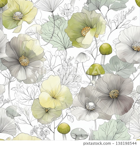 watercolor painting of leaf and flowers pattern watercolor painting of leaf and flowers pattern 138198544