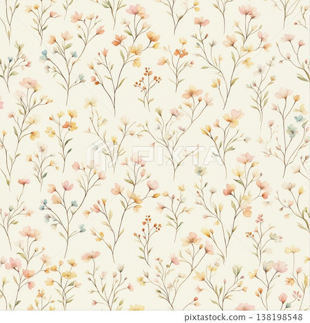 watercolor painting of leaf and flowers pattern 138198548