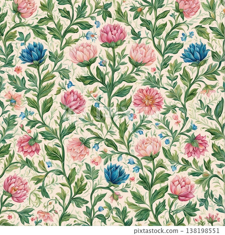 watercolor painting of leaf and flowers pattern watercolor painting of leaf and flowers pattern 138198551