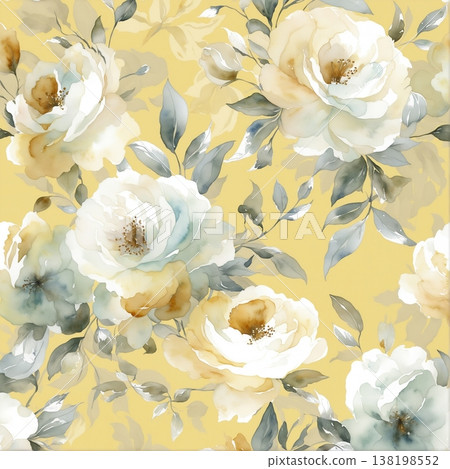 watercolor painting of leaf and flowers pattern watercolor painting of leaf and flowers pattern 138198552
