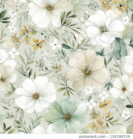 watercolor painting of leaf and flowers pattern watercolor painting of leaf and flowers pattern 138198559