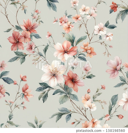 watercolor painting of leaf and flowers pattern watercolor painting of leaf and flowers pattern 138198560