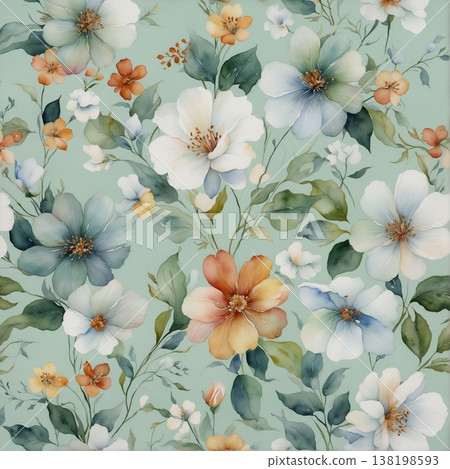 watercolor painting of leaf and flowers pattern watercolor painting of leaf and flowers pattern 138198593