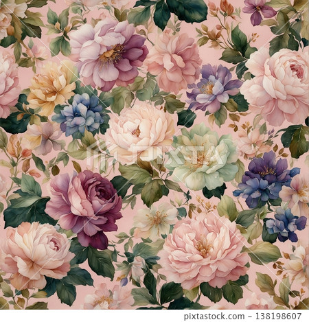 watercolor painting of leaf and flowers pattern watercolor painting of leaf and flowers pattern 138198607