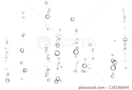 Oxygen air bubbles flow in water on white background. Oxygen air bubbles flow in water on white background. 138198664
