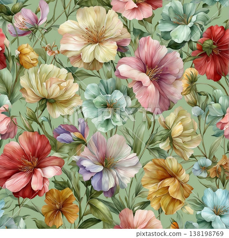 watercolor painting of leaf and flowers pattern watercolor painting of leaf and flowers pattern 138198769