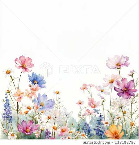 watercolor painting of leaf and flowers pattern 138198785