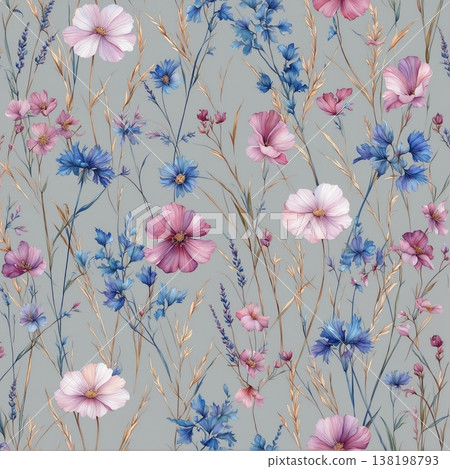 watercolor painting of leaf and flowers pattern watercolor painting of leaf and flowers pattern 138198793